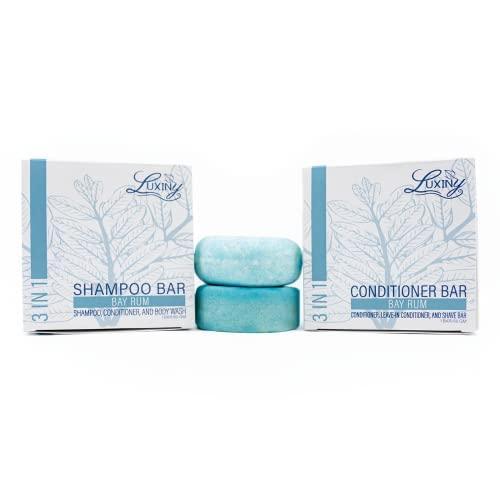 3 in 1 Bar Shampoo and Conditioner for Hair & Body, USA Made by Luxiny, Shampoo and Conditioner Bar Set - 1 Sulfate Free Shampoo Bar, 60g & 1 Deep Conditioner Bar, 50g– All Hair Types (Bay Rum) - SHOP NO2CO2