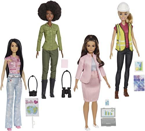 Barbie Eco-Leadership Team 4 Doll Set, Recycled Plastic (Except Head & Hair), Recycled Clothes Fabric, Accessories, Great Gift for Ages 3 Years Old & Up - SHOP NO2CO2