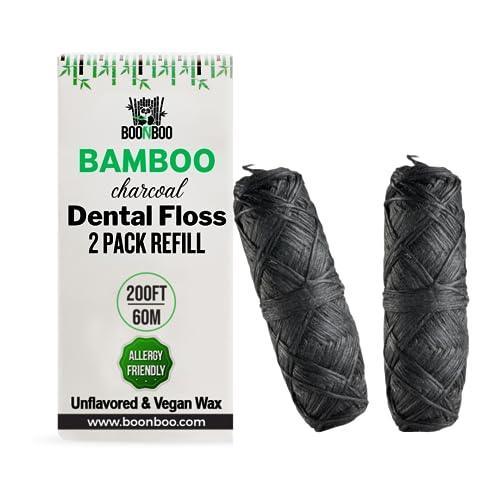 BOONBOO Dental Floss Refill, Bamboo Charcoal Woven Thread, 2 Pieces, Unflavored - SHOP NO2CO2
