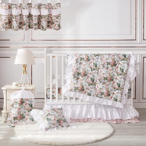 Brandream French Country Baby Girls Nursery Crib Bedding Sets 6-Piece Shabby Rose Floral Bedding Set - SHOP NO2CO2