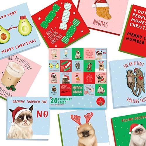 CENTRAL 23 Pack of Christmas Cards - 20 Funny Xmas Cards - Christmas Cards and Envelopes - Multipack - Assorted Designs - For Mom Dad Son Daughter Friends - Festive Holiday Assortment - SHOP NO2CO2