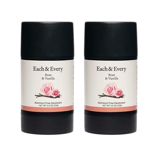 Each & Every 2-Pack Natural Aluminum-Free Deodorant for Sensitive Skin with Essential Oils, Plant-Based Packaging (Rose & Vanilla, 2.5 Ounce (Pack of 2)) - SHOP NO2CO2