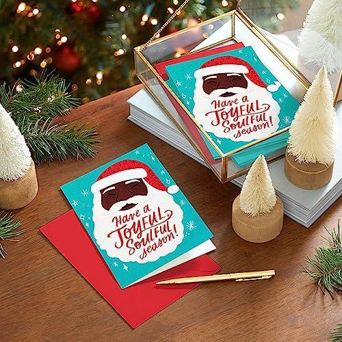 Hallmark Mahogany Christmas Card Assortment (16 Cards and Envelopes) Joyful Soulful Season, Black Santa Claus - SHOP NO2CO2