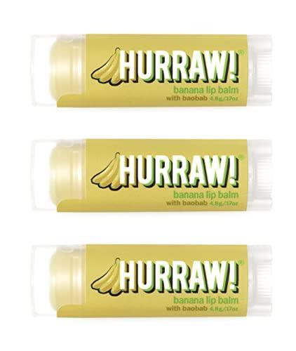 Hurraw! Banana Lip Balm, 3 Pack: Organic, Certified Vegan, Cruelty and Gluten Free. Non-GMO, 100% Natural Ingredients. Bee, Shea, Soy and Palm Free. Made in USA - SHOP NO2CO2