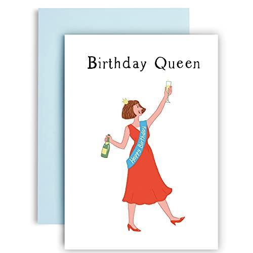Huxters ‘Birthday Queen’ A5 Happy Birthday Card for her - Sassy and Unique Gifts for Her - Includes Envelope - Fun Slogan Illustrated Greetings Card, FSC Certified Paper - SHOP NO2CO2