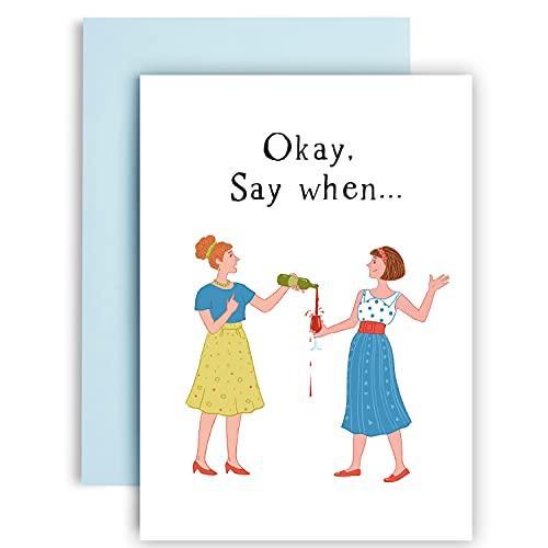 Huxters ‘Say When’ Birthday card for her A5 Wine Lovers Happy Birthday Card - Sassy and Unique Gift for Her - Includes Envelope - Fun Slogan Illustrated Greetings Card, FSC Certified Paper - SHOP NO2CO2