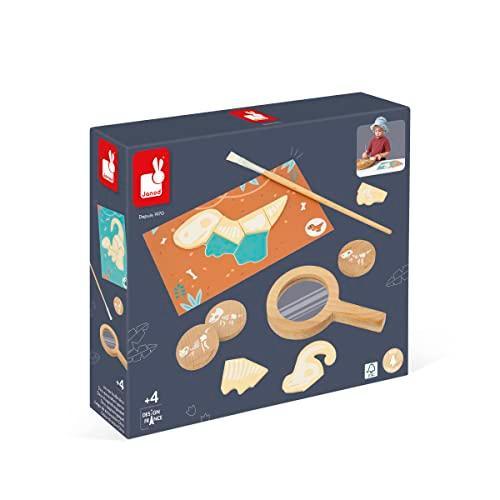 Janod Dino - Dinosaur Dig Puzzle Game - Excavate The Prehistoric Skeleton Pieces to Complete The Puzzle Cards - Reusable - Ages 4- 8 Years - J05832 - SHOP NO2CO2