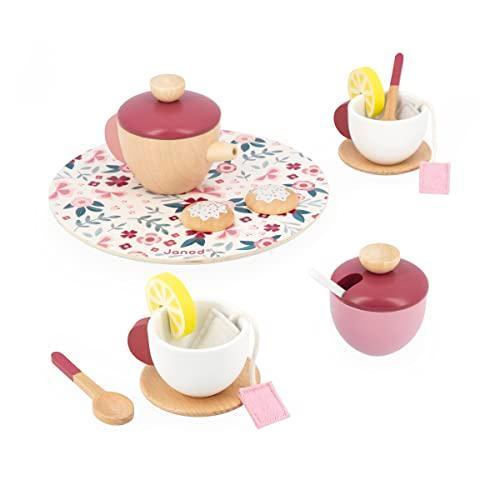 Janod Twist My First Tea Set - 16 Piece Wood and Felt Beginner Play Food Set - Includes Everything for Teatime - Pretend Play Set - Ages 2 - 5 Years - J06631 - SHOP NO2CO2