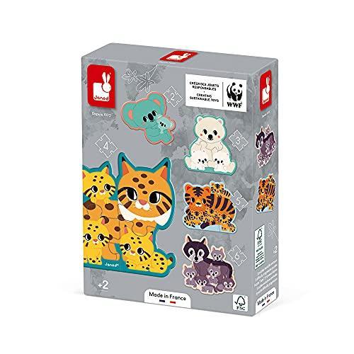 Janod World Wildlife Fund 5 Adaptable Animal Puzzles (2 to 6 Pieces) - Ages 2+ - J08625 - SHOP NO2CO2