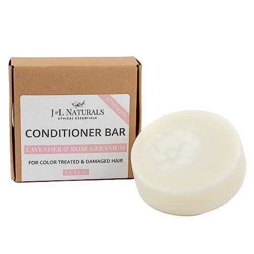 J&L Naturals Solid Conditioner Bar | Deep Hair Conditioner For Men + Women | Made in US | Sulfate Free, Paraben Free, Vegan, Natural, Cruelty-Free (Strength (Lavender & Rose Geranium), Single Bar) - SHOP NO2CO2