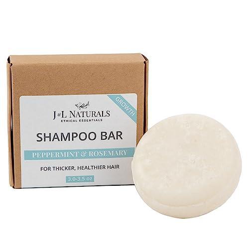 J&L Naturals Sulfate-Free Solid Shampoo Bar - Zero Waste - All Hair Types - Made in US, Plastic Free, Vegan, Cruelty-Free, Sustainable Hair Care (Growth (Peppermint & Rosemary), Single Bar) - SHOP NO2CO2