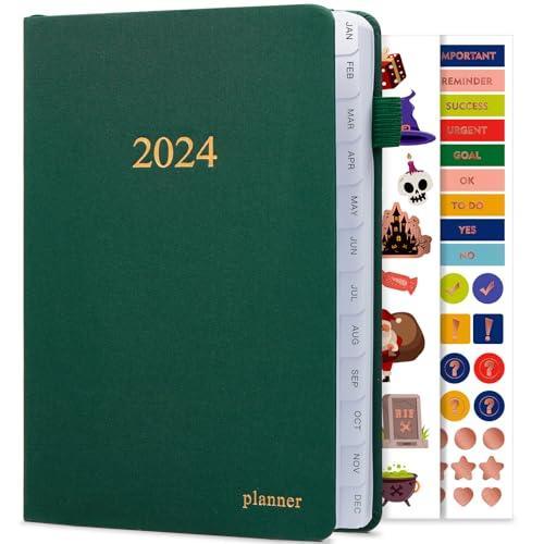 JUBTIC 2024 Planner, 2024 Weekly and Monthly Planner with Monthly Tabs, from January 2024 - December 2024, Stickers Included, A5(5.8"×8.5"), Hardcover,(Pine Green) - SHOP NO2CO2
