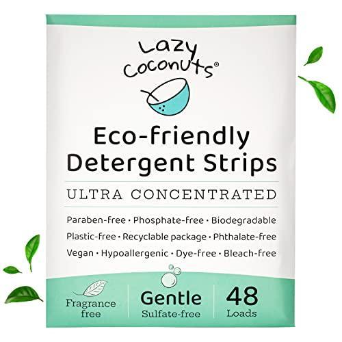 LAZY COCONUTS Laundry Detergent Sheets - Sulfate-free, Gentle - For Sensitive Skin, Baby, Hand Wash - Eco Friendly, Natural, Hypoallergenic, Sulfate Free, Fragrance Free, Unscented Laundry Soap - SHOP NO2CO2