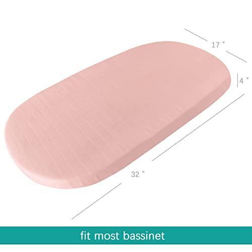 Muslin Bassinet Sheets 2 Pack Fits Halo, Dream on Me, Fisher Price, Delta, Graco and Other Oval Bassinet Mattress or Cradle (16''×32''/17"x32"/20''x33''), Bassinet Sheets for Boys & Girls, Grey & Pink - SHOP NO2CO2