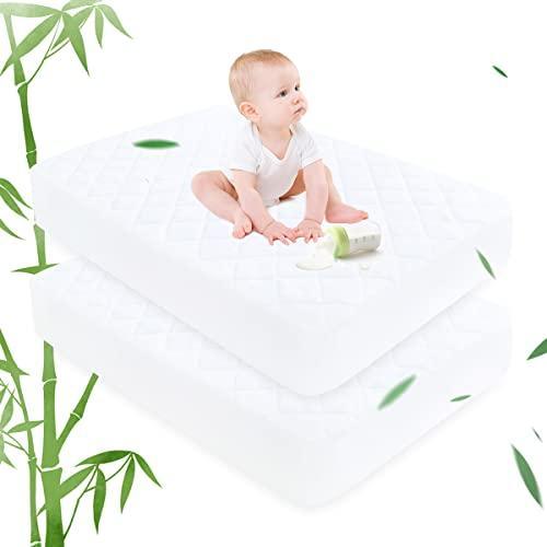 Ruili Bamboo Viscose Waterproof Crib Mattress Protector, 2 Pack Quilted Fitted Breathable Toddler Baby Mattress Cover, Organic Bamboo Viscose Soft Crib Mattress Pad, White (52x28 Inches) - SHOP NO2CO2