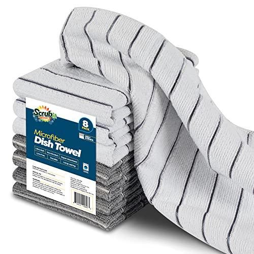 SCRUBIT Microfiber Kitchen Towels - 12" x 12" Microfiber Cleaning Cloth - Soft, Absorbent & Durable Dish Towels for Washing Dishes – Grey and White Microfiber Towel & Cleaning Rags (Grey & White, 8) - SHOP NO2CO2