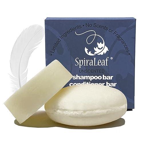 SpiraLeaf Shampoo bar and Conditioner Bar Set, Unscented bars made with Limited Ingredients, Concentrated Formula, Natural Oils, Color-Free, Made in the USA - SHOP NO2CO2