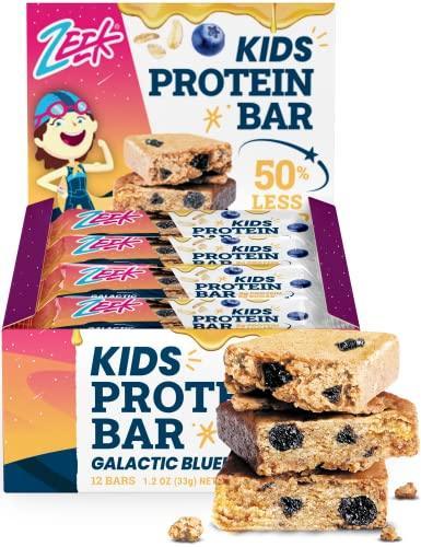 ZEEK BAR - Kids Protein Bars - 50% Less Sugar, 8g Protein - Nut Free, All Natural, Non-GMO, Gluten Free - Galactic Blueberry, 12 Count - SHOP NO2CO2