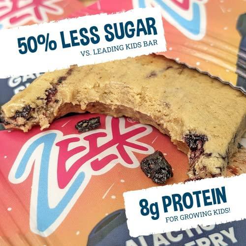 ZEEK BAR - Kids Protein Bars - 50% Less Sugar, 8g Protein - Nut Free, All Natural, Non-GMO, Gluten Free - Galactic Blueberry, 12 Count - SHOP NO2CO2